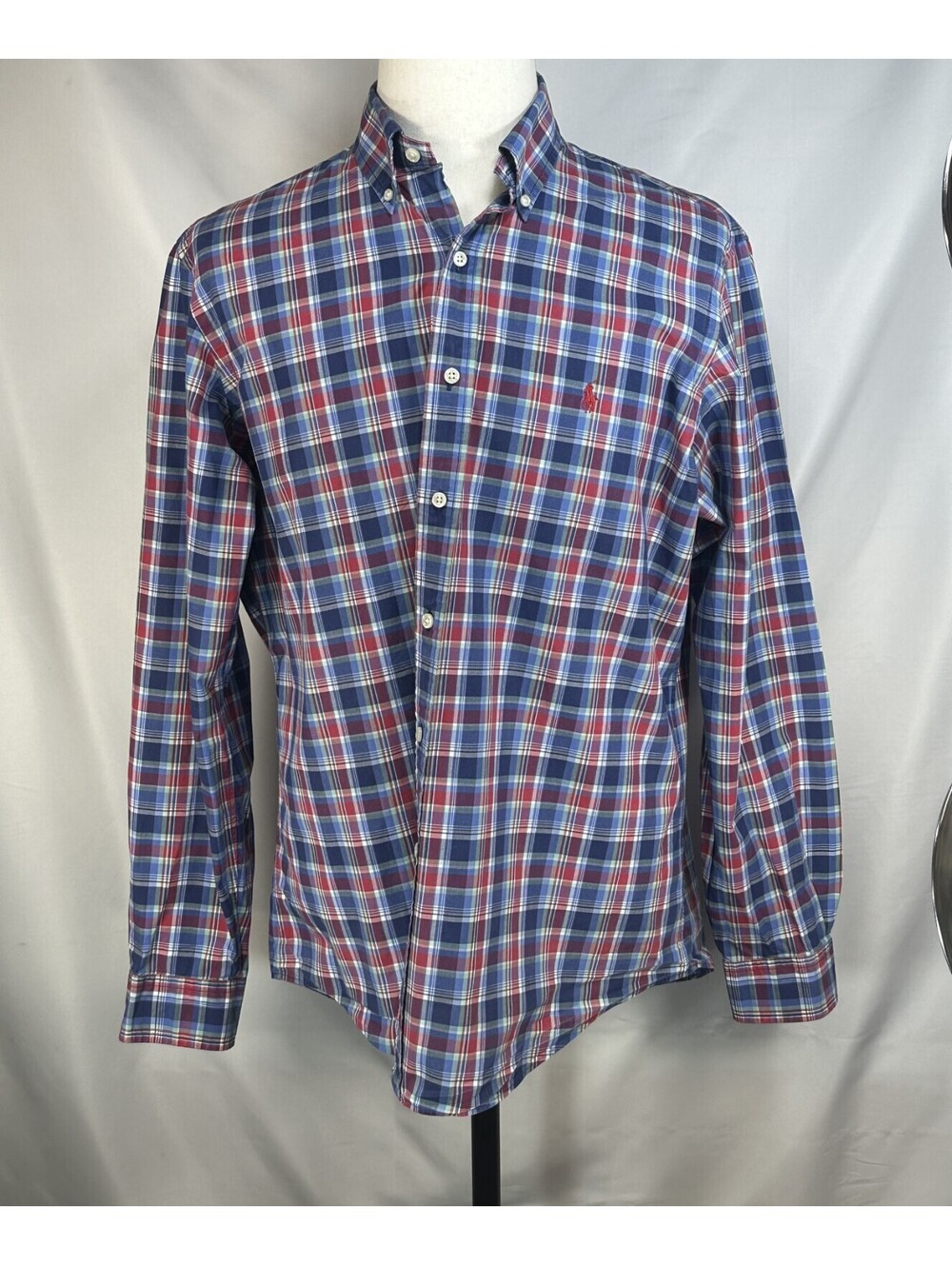 Ralph Lauren 100% Cotton Plaid Oxford Button Up Blue Mens L
